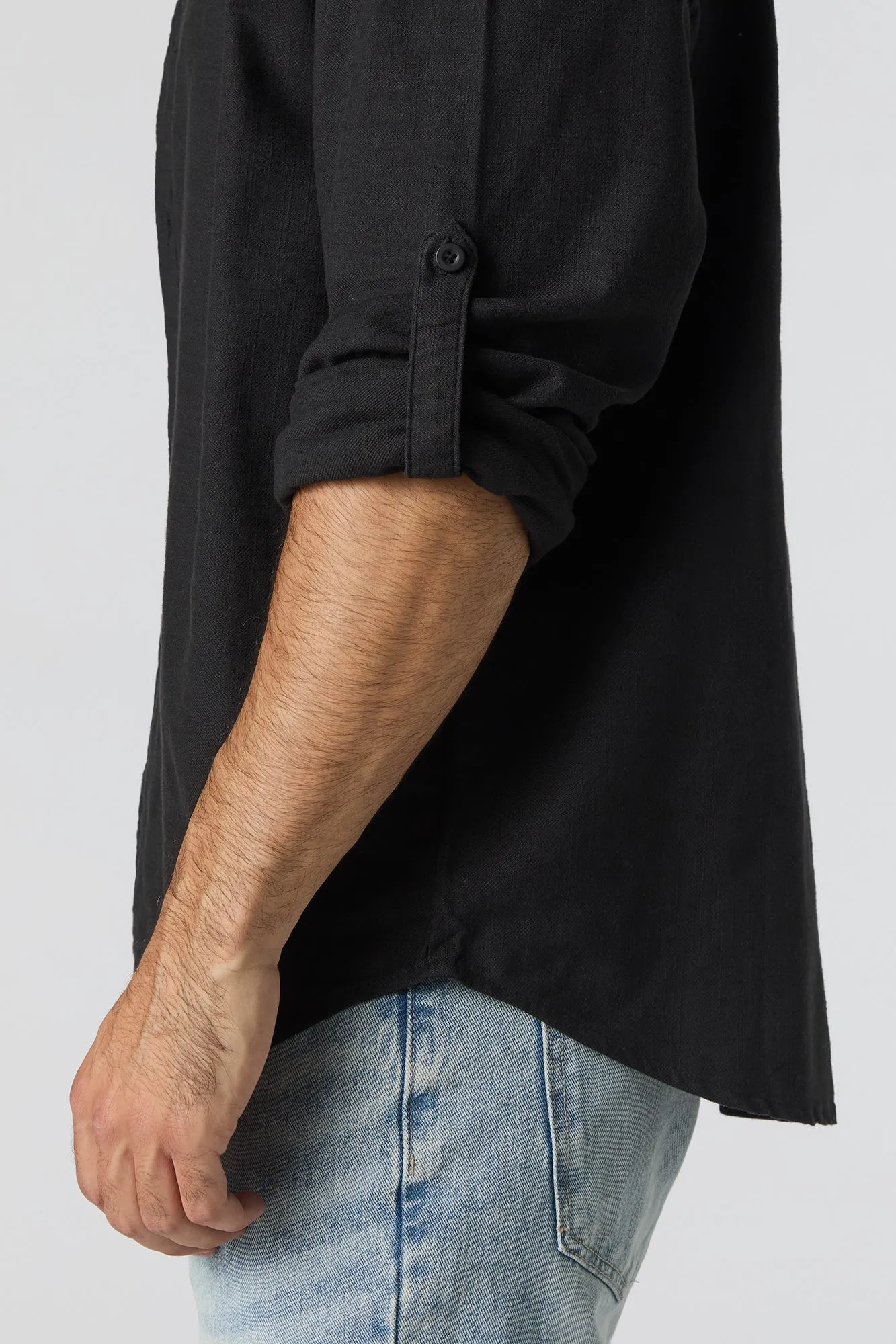 Textured Button-Up Long Sleeve Top