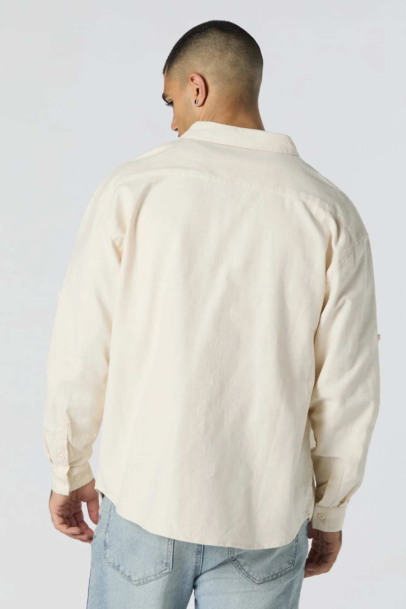 Textured Button-Up Long Sleeve Top