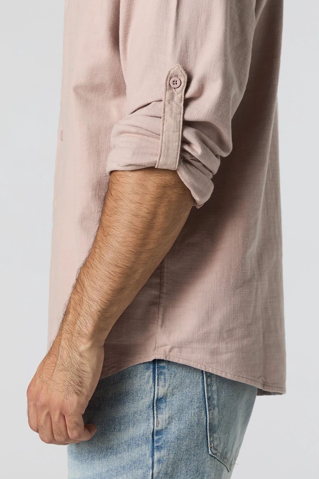 Textured Button-Up Long Sleeve Top