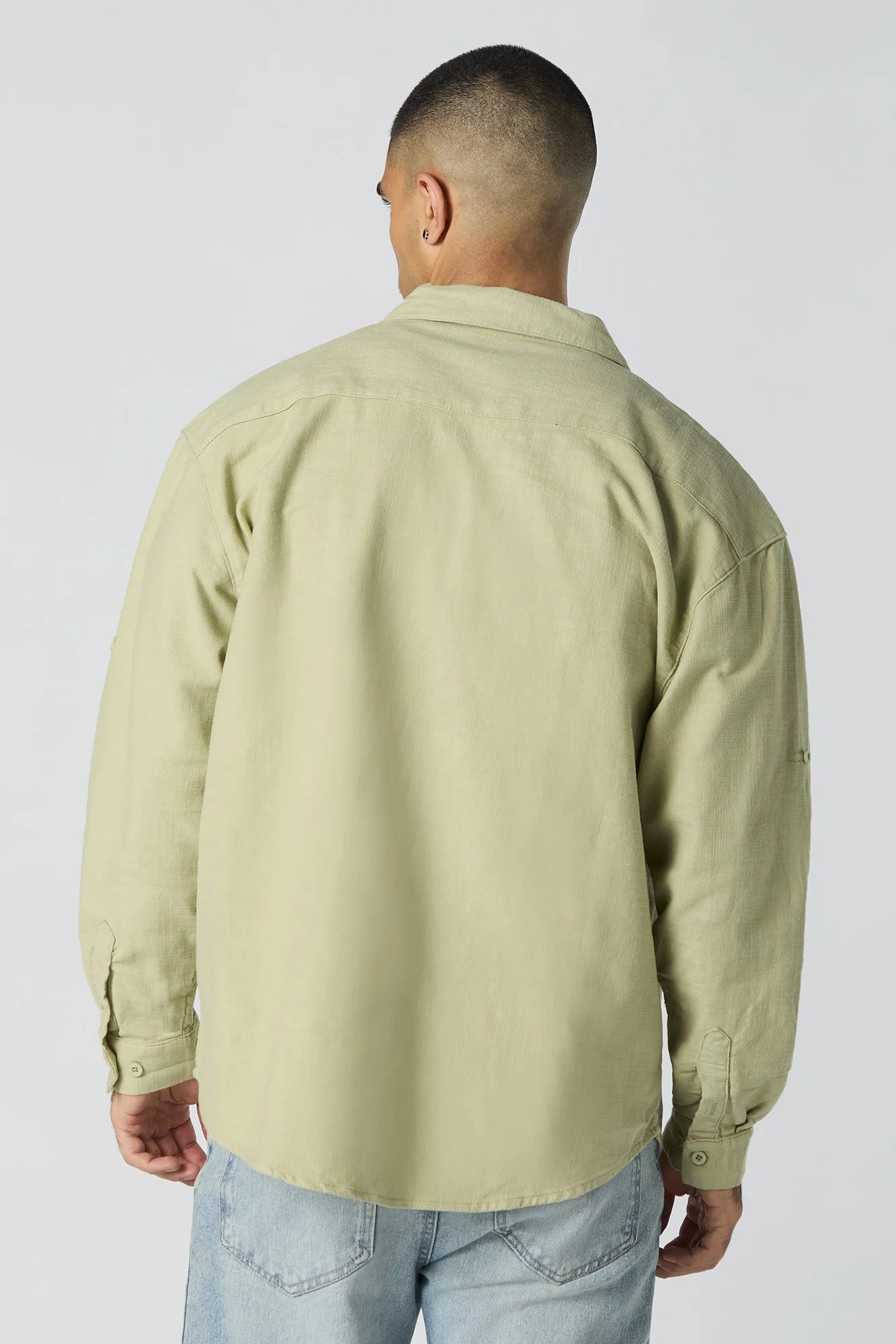 Textured Button-Up Long Sleeve Top