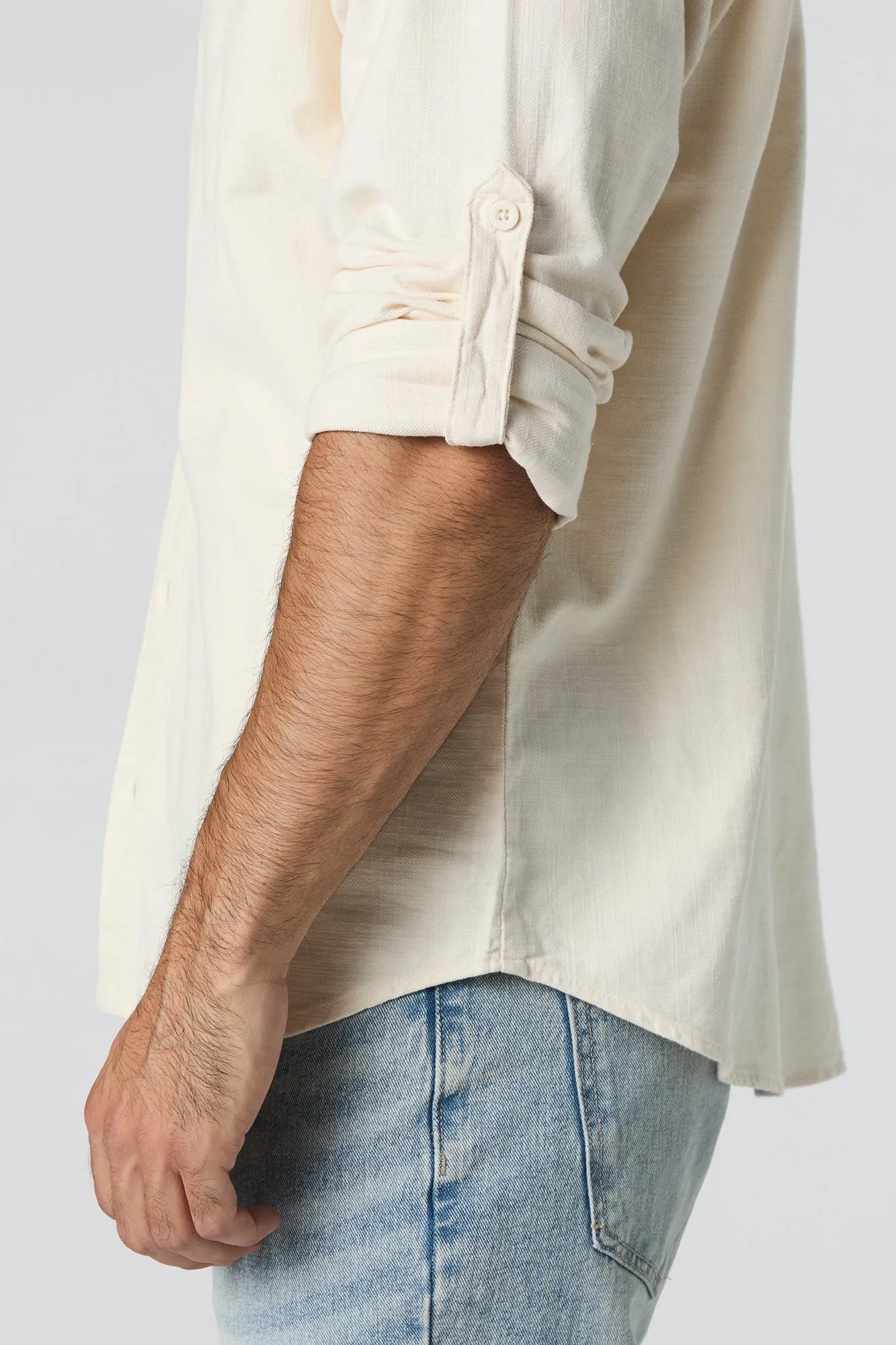 Textured Button-Up Long Sleeve Top