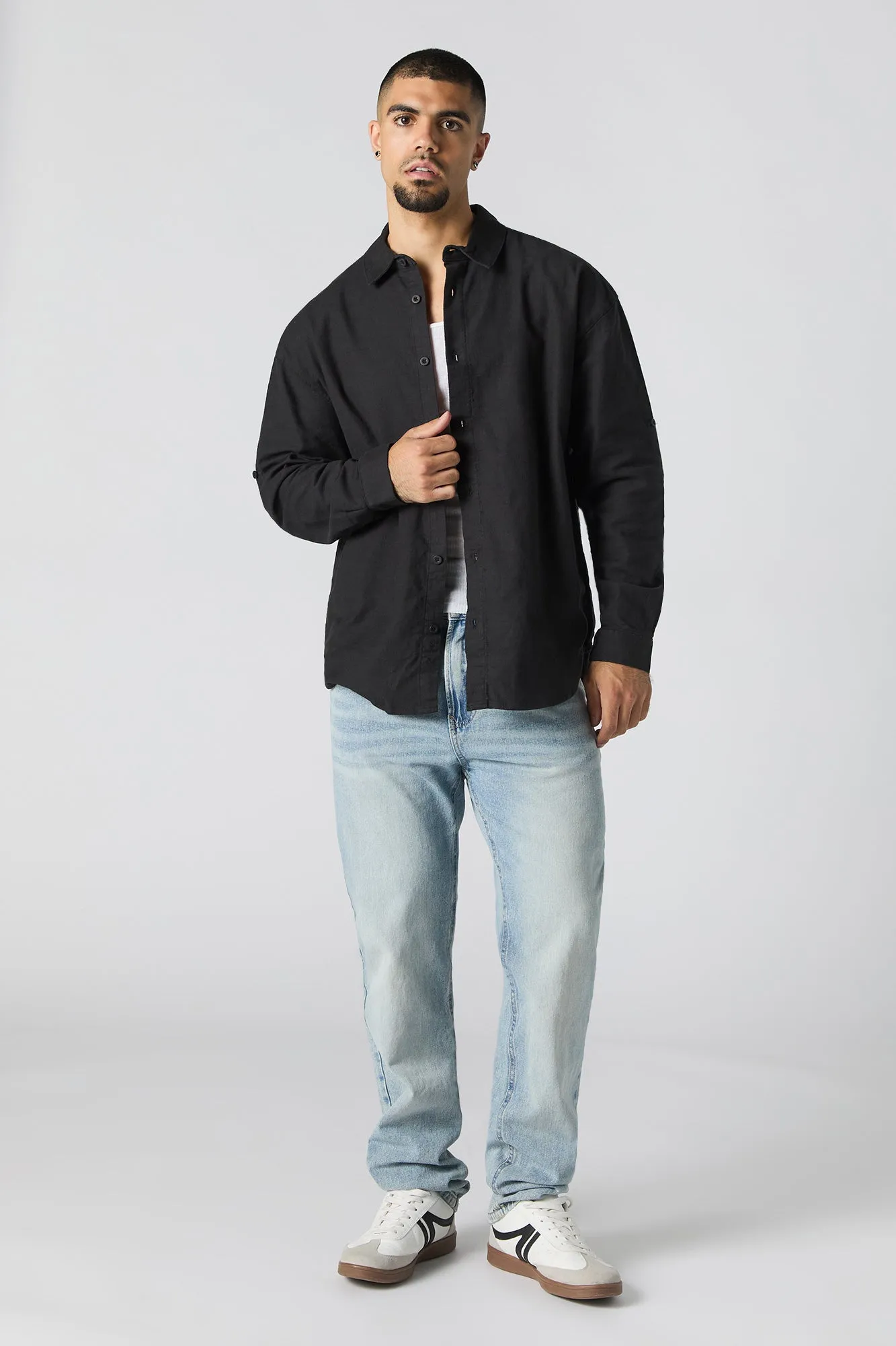 Textured Button-Up Long Sleeve Top