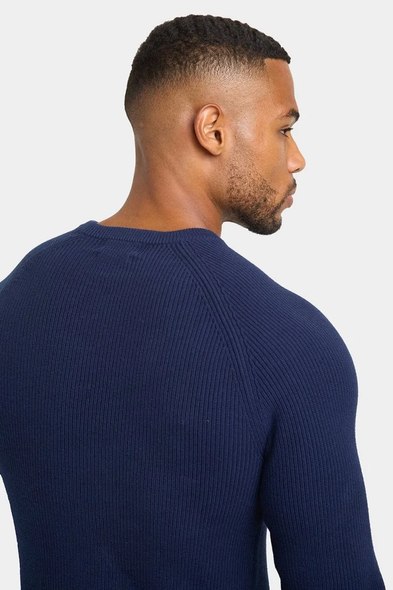 Textured Cotton Crew Neck in Navy