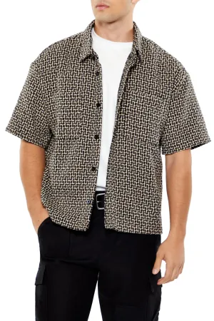 Textured Geo Knit Button-Up Top