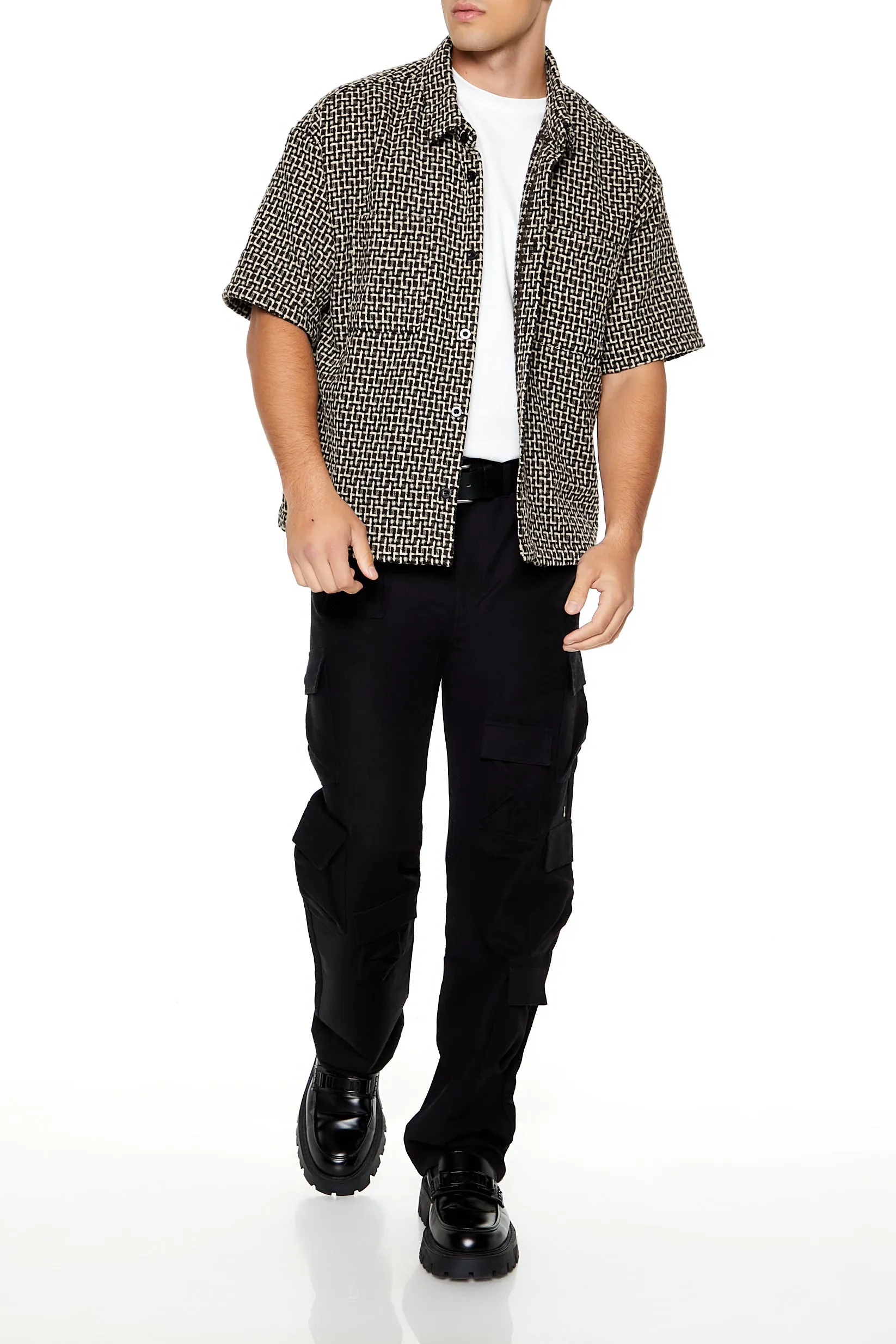 Textured Geo Knit Button-Up Top