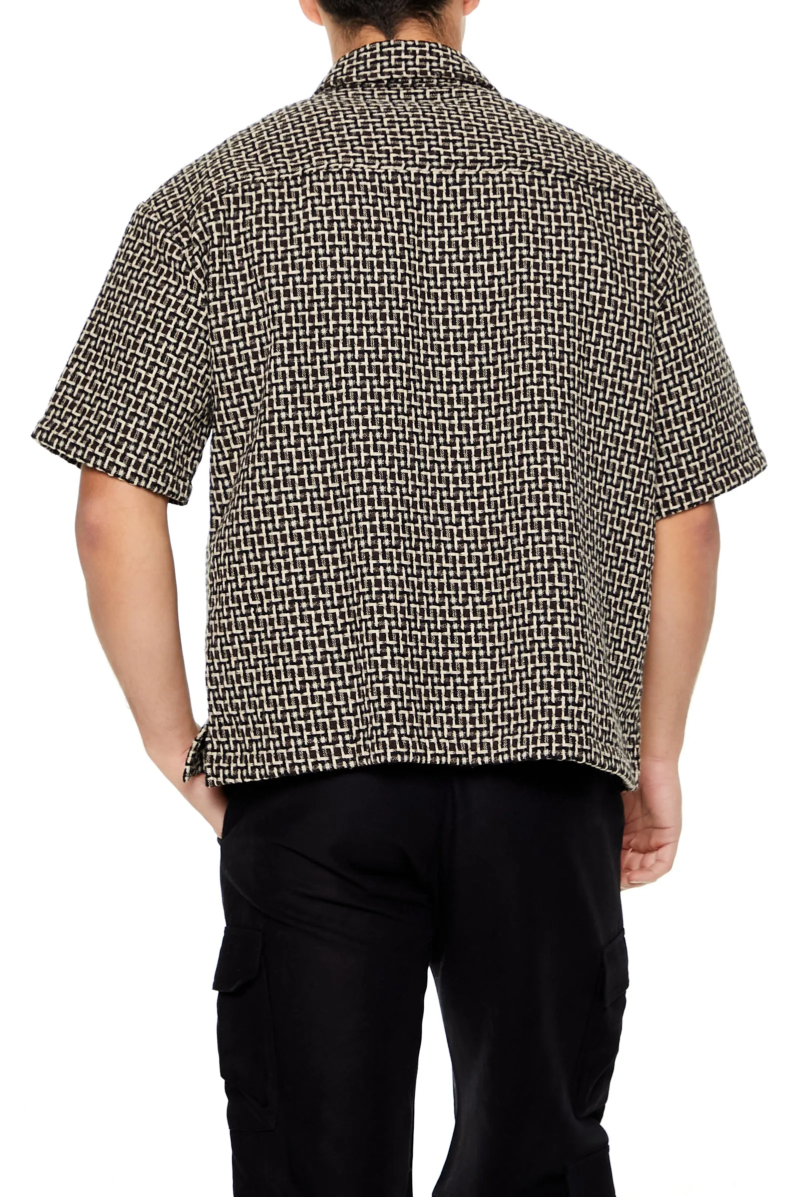 Textured Geo Knit Button-Up Top