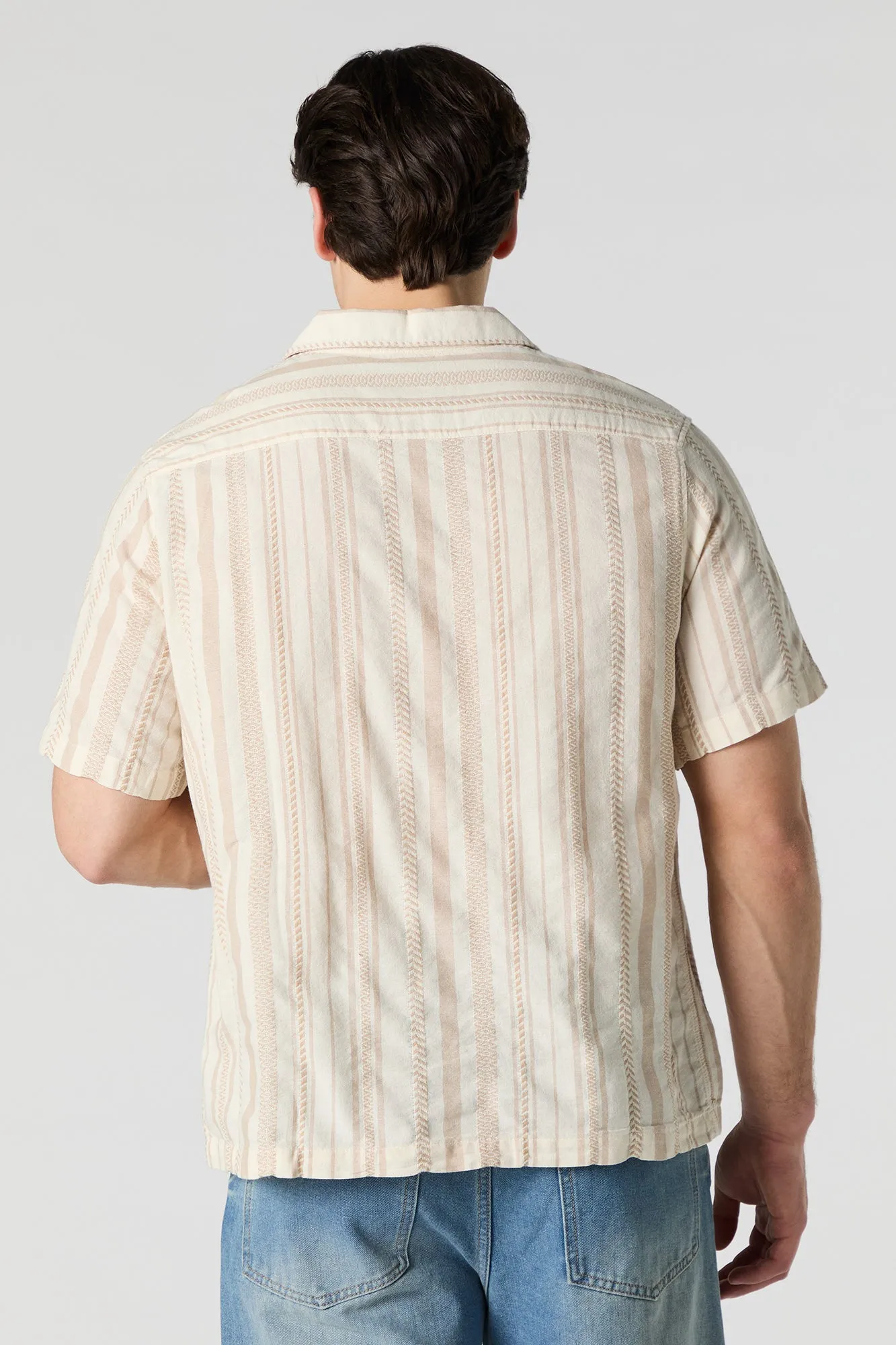 Textured Linen-Blend Button-Up Top