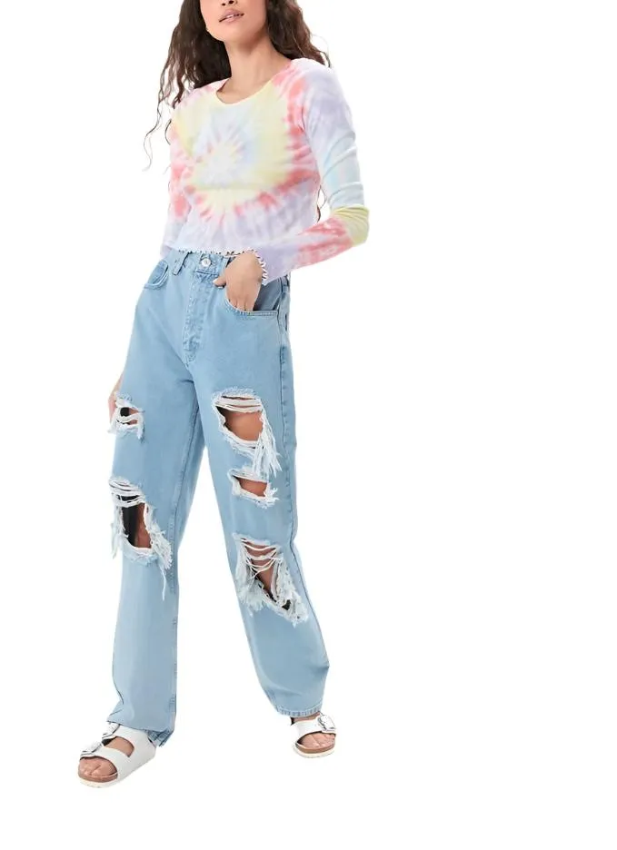 TMD Tie Dye Floral Long Sleeve Crop