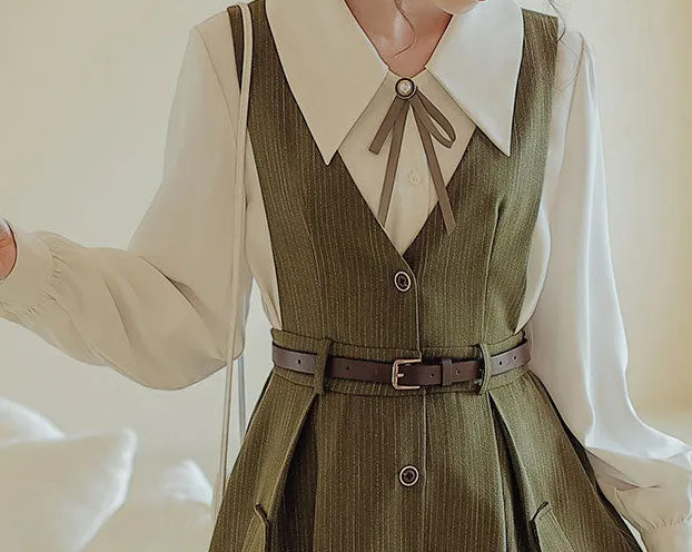 Traveller's Pinstripe Pinafore Set (3 Colors)
