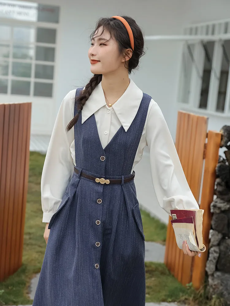 Traveller's Pinstripe Pinafore Set (3 Colors)
