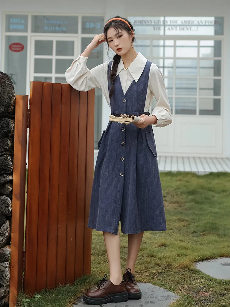 Traveller's Pinstripe Pinafore Set (3 Colors)