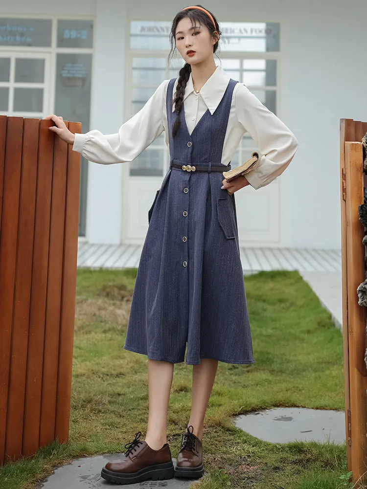 Traveller's Pinstripe Pinafore Set (3 Colors)