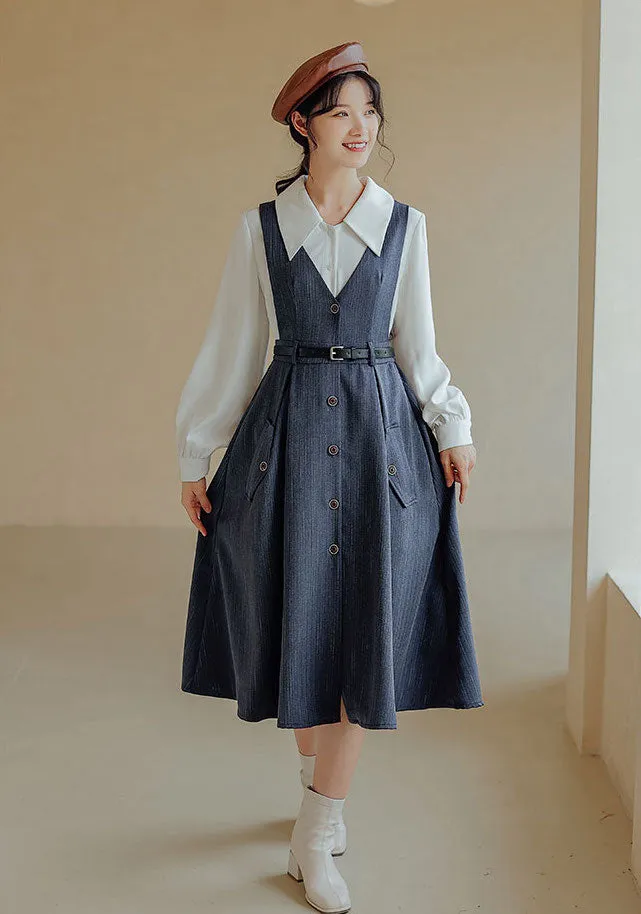 Traveller's Pinstripe Pinafore Set (3 Colors)