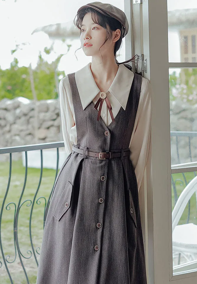 Traveller's Pinstripe Pinafore Set (3 Colors)