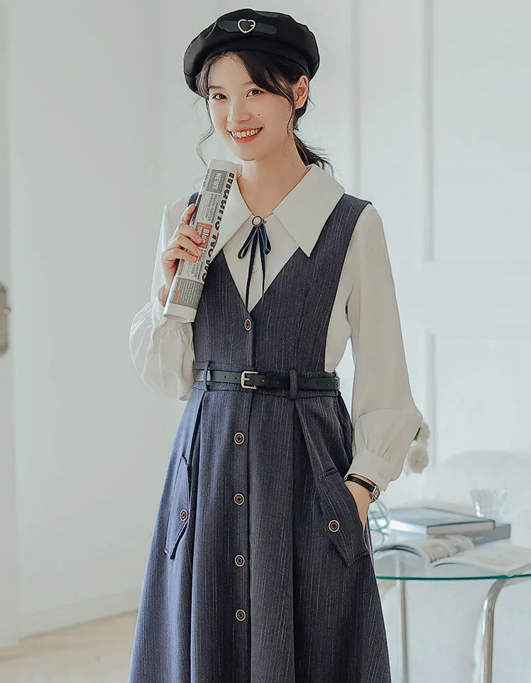 Traveller's Pinstripe Pinafore Set (3 Colors)