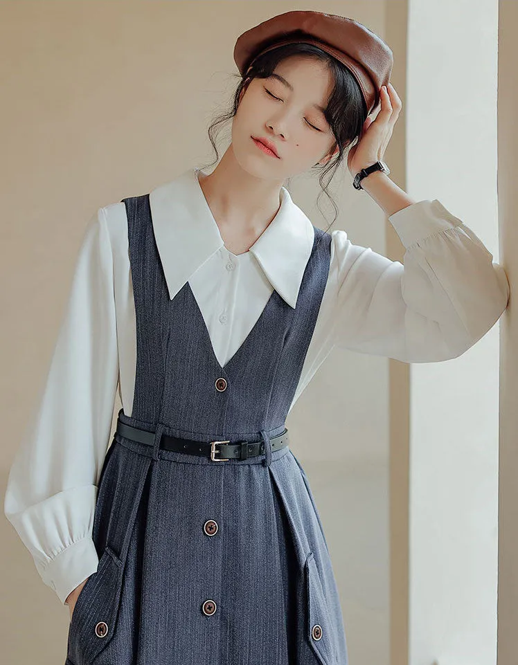 Traveller's Pinstripe Pinafore Set (3 Colors)