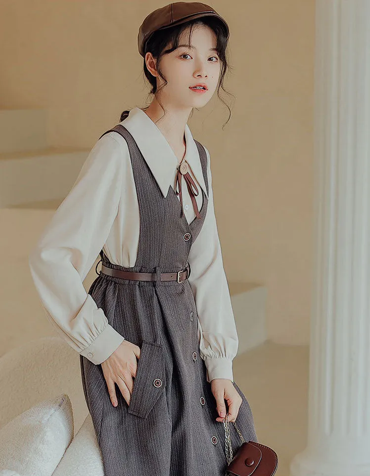 Traveller's Pinstripe Pinafore Set (3 Colors)