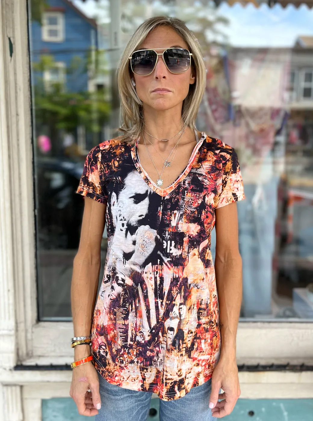 V Neck Tee - Celeb Orange