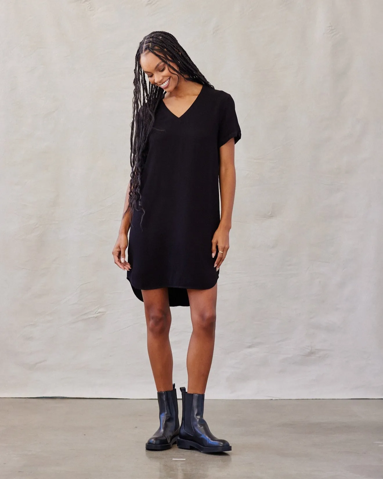V-Neck  Tee Dress - Vintage Black