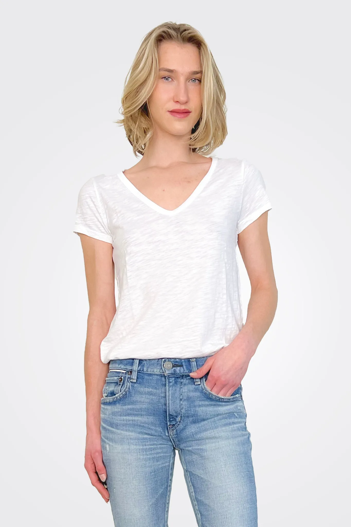 V Neck Tee - White