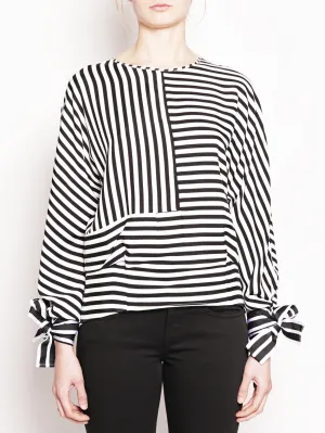 White / Black striped crewneck blouse