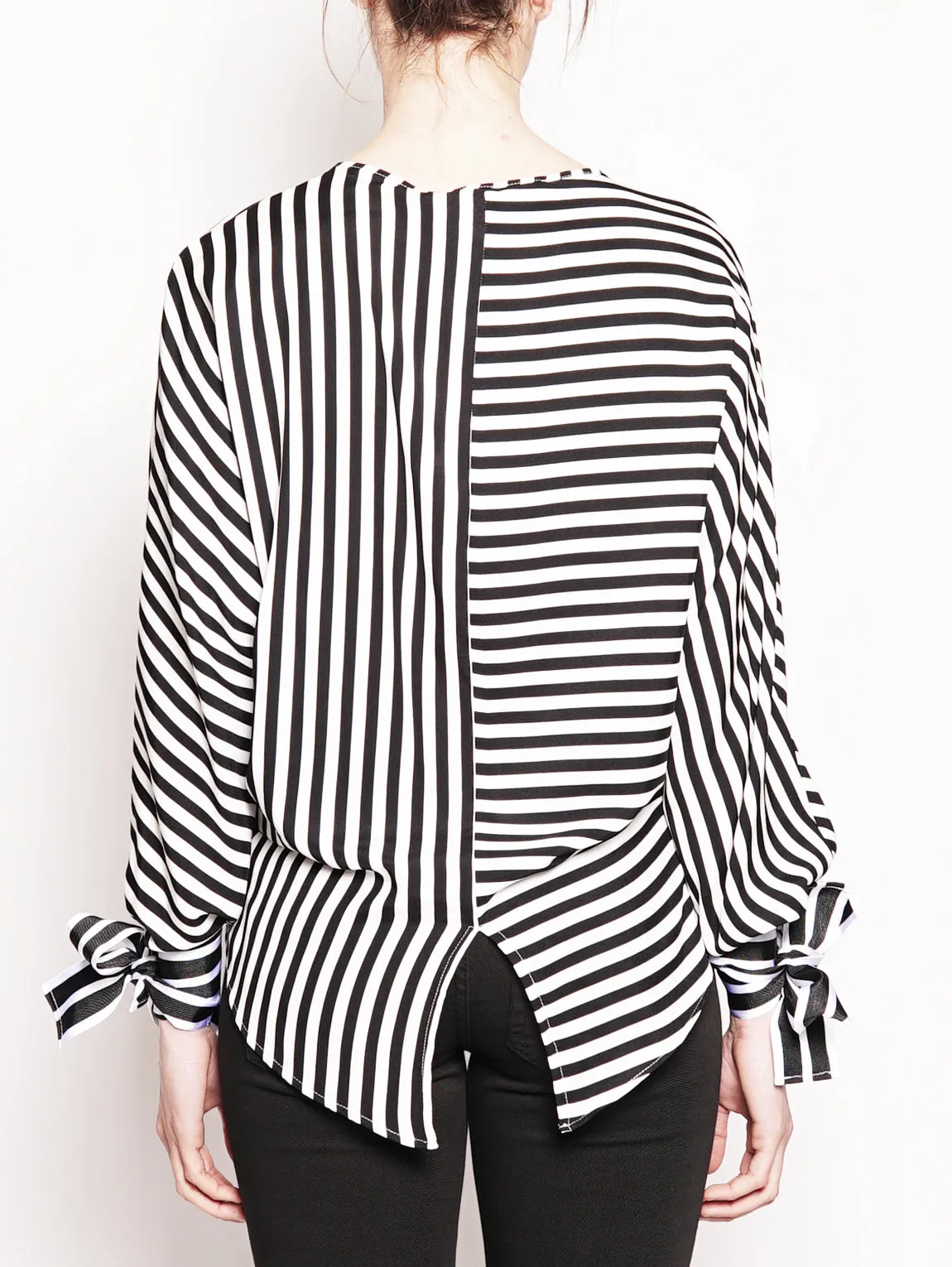 White / Black striped crewneck blouse