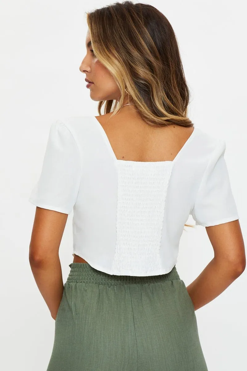 White Button Front Vest Hem Top