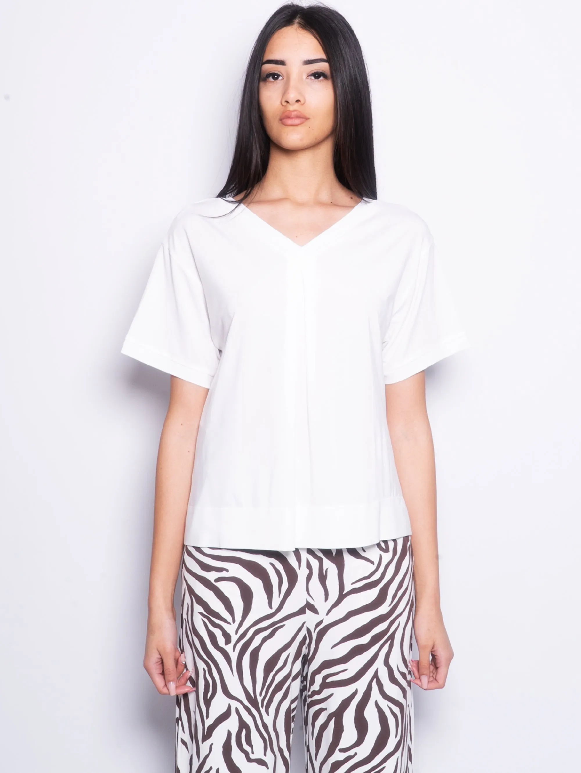 White Jersey V-Neck Blouse