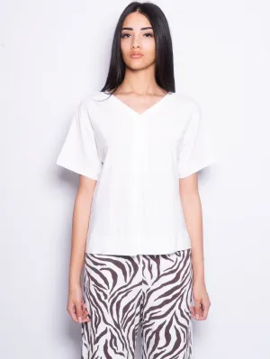 White Jersey V-Neck Blouse