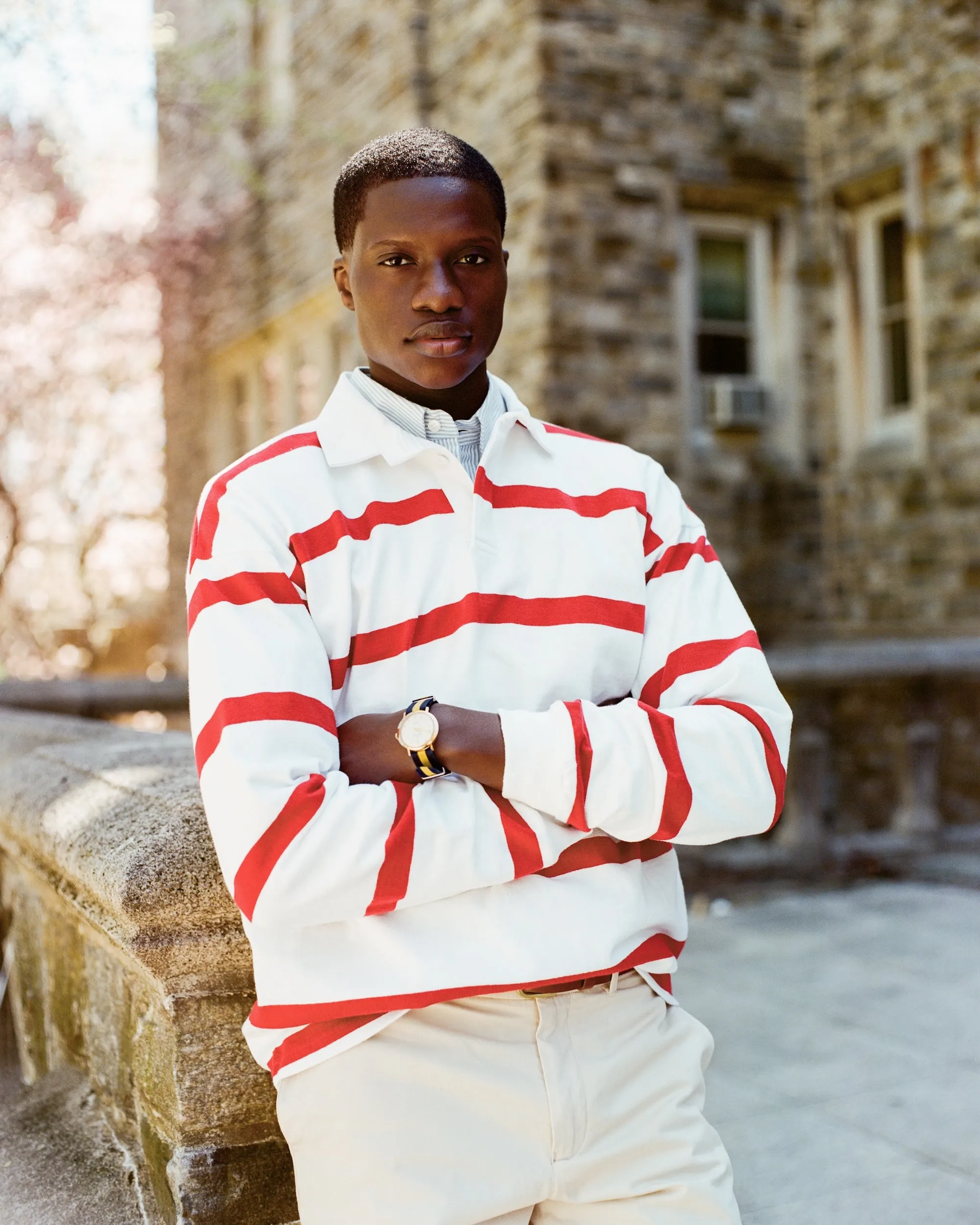 WHITE/RED STRIPE RUGBY SHIRT