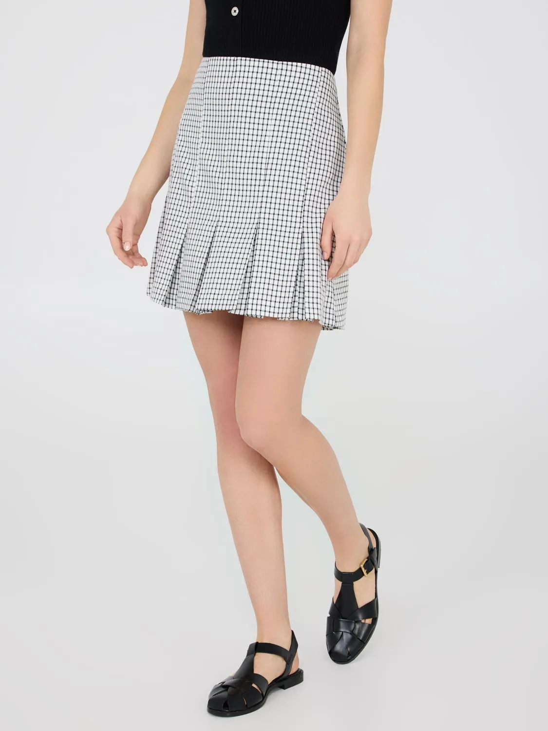 Windowpane Pleated Mini Skirt