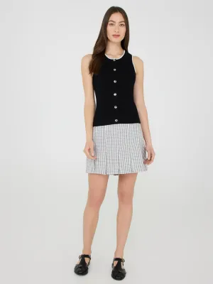 Windowpane Pleated Mini Skirt