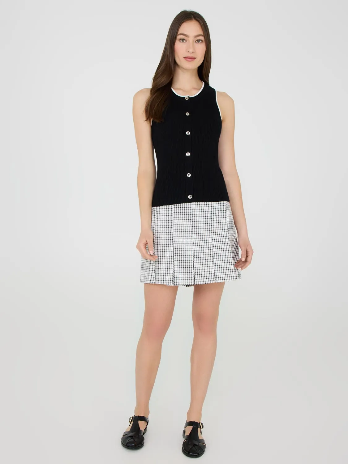 Windowpane Pleated Mini Skirt