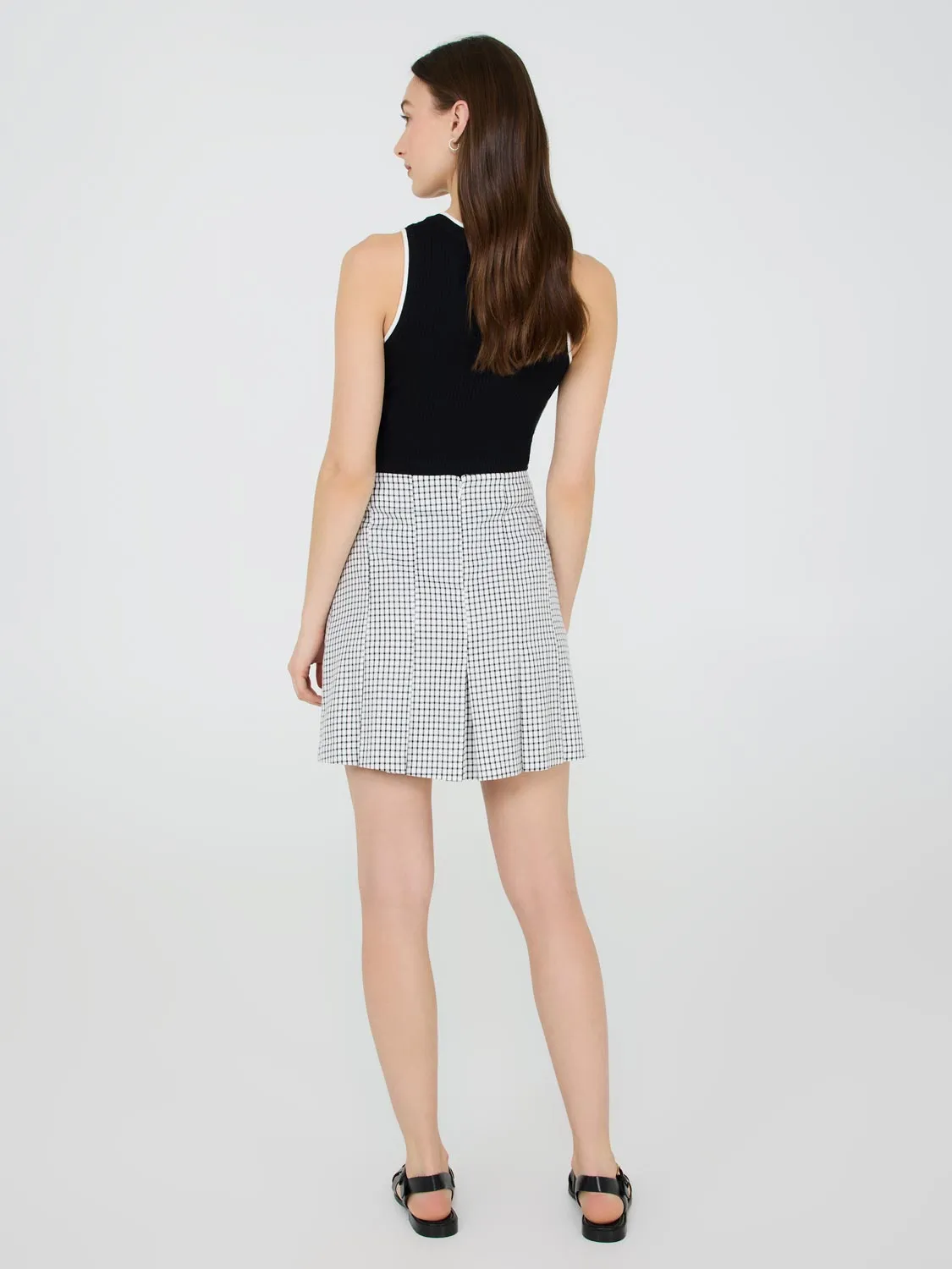 Windowpane Pleated Mini Skirt