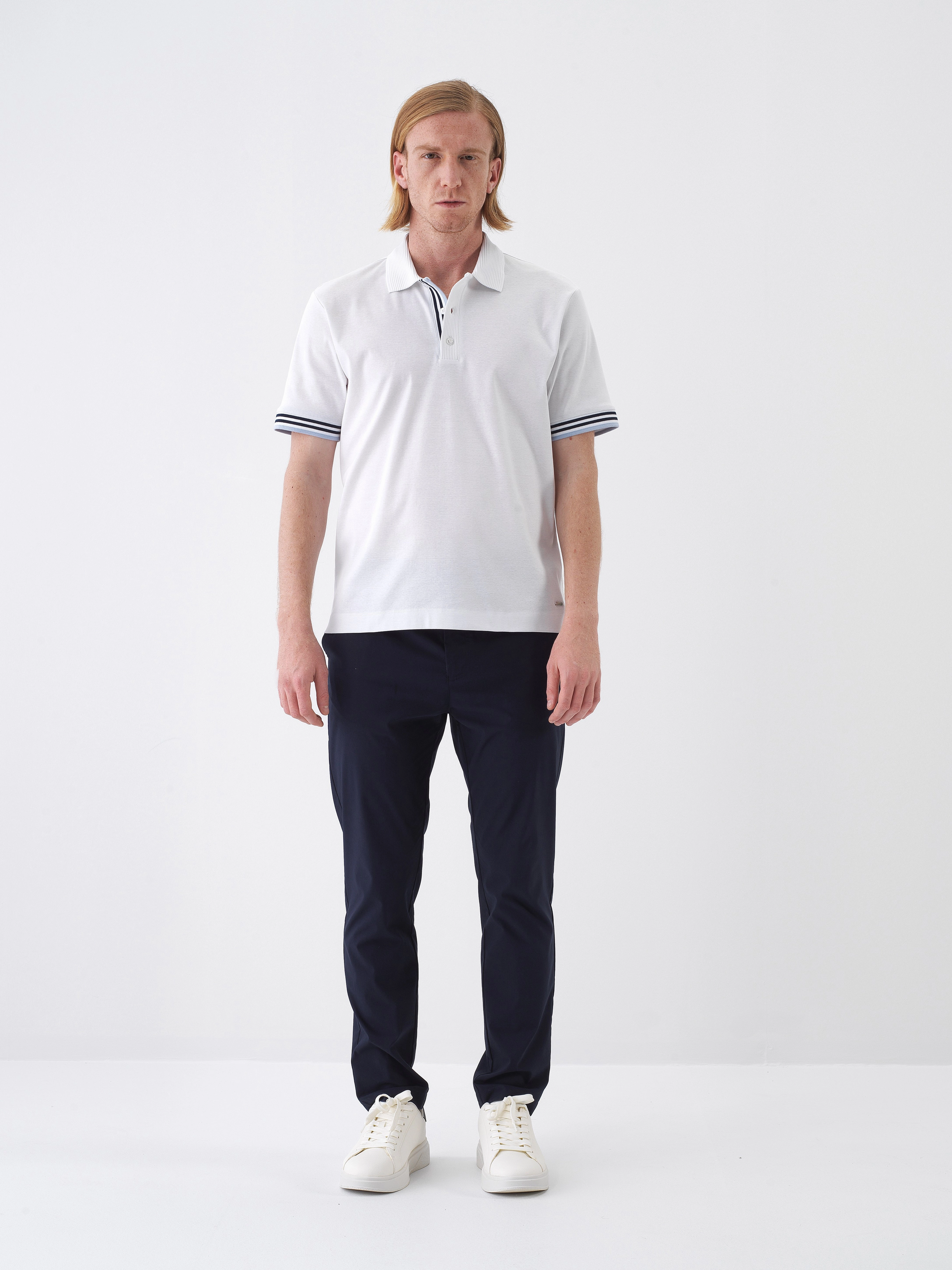 Xint White Polo With Stripe Shoulder