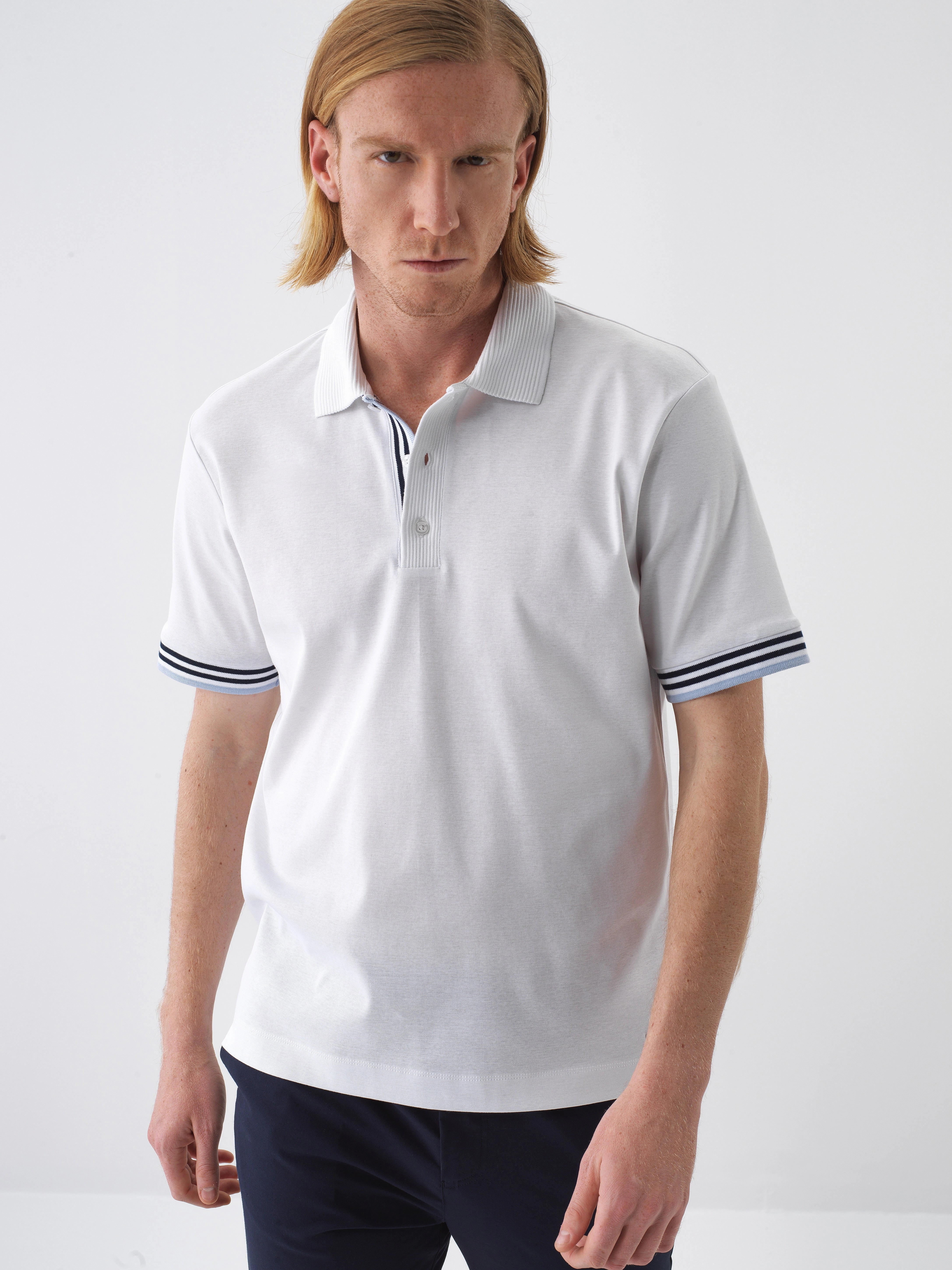 Xint White Polo With Stripe Shoulder
