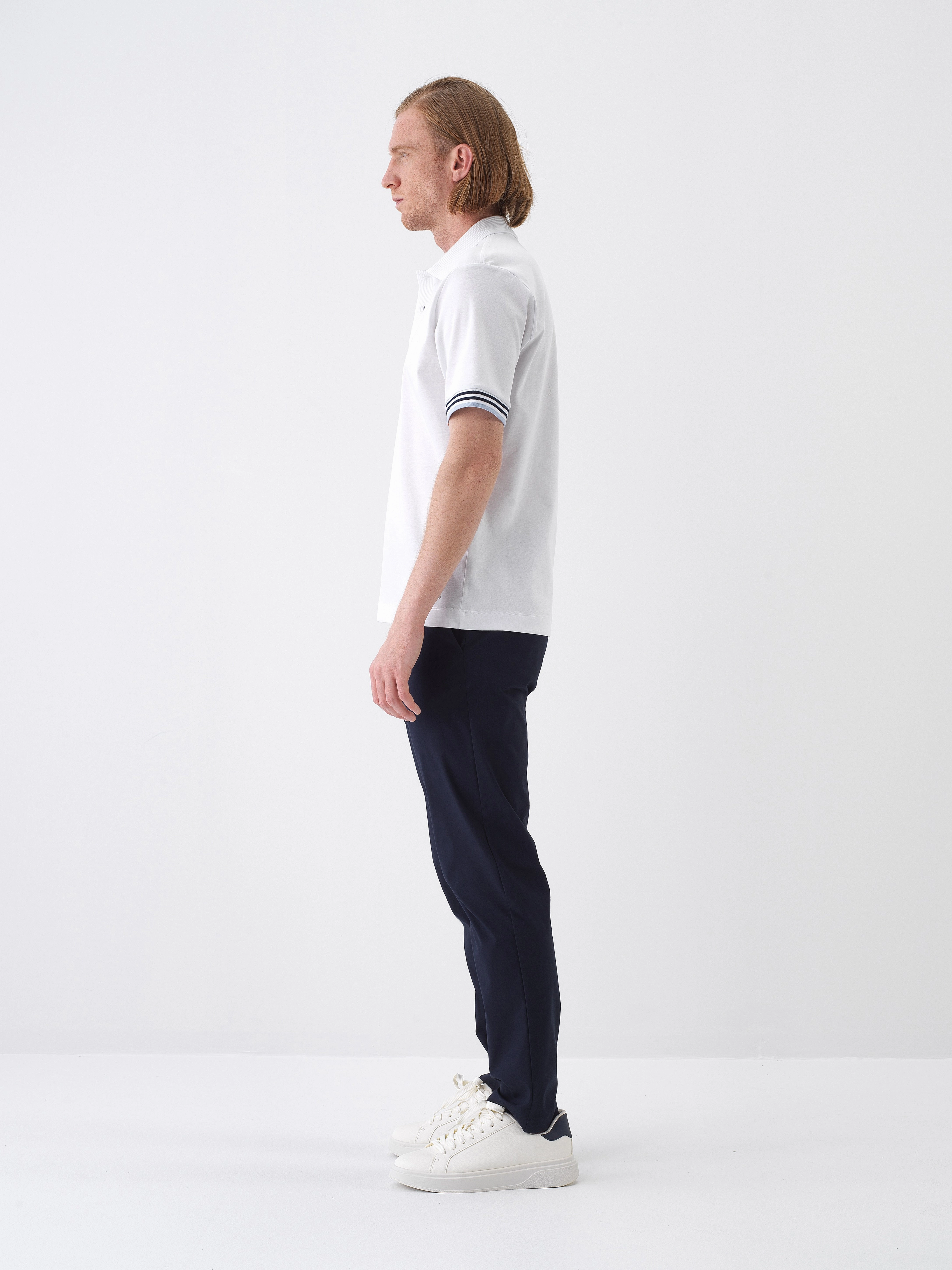 Xint White Polo With Stripe Shoulder