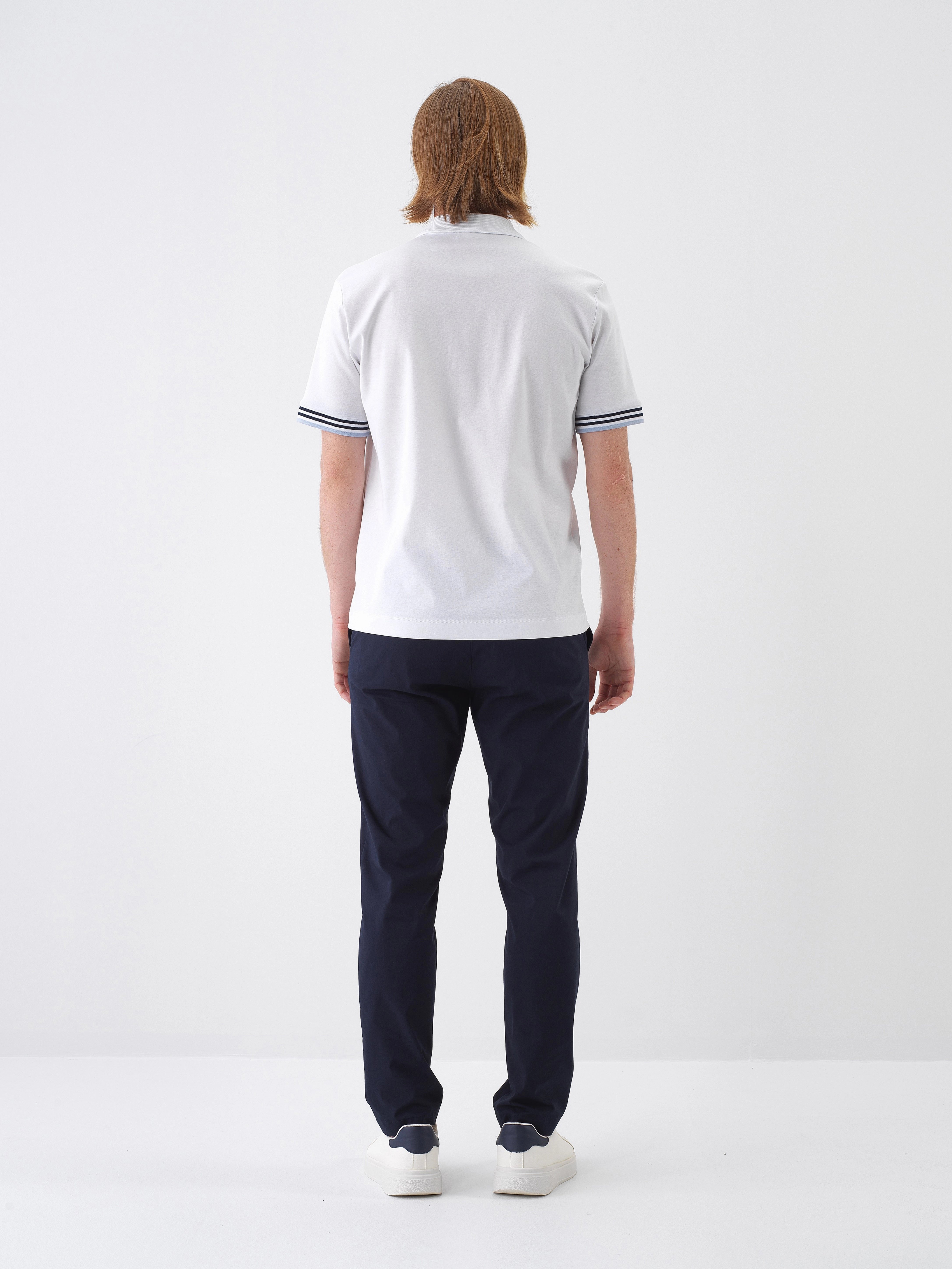 Xint White Polo With Stripe Shoulder