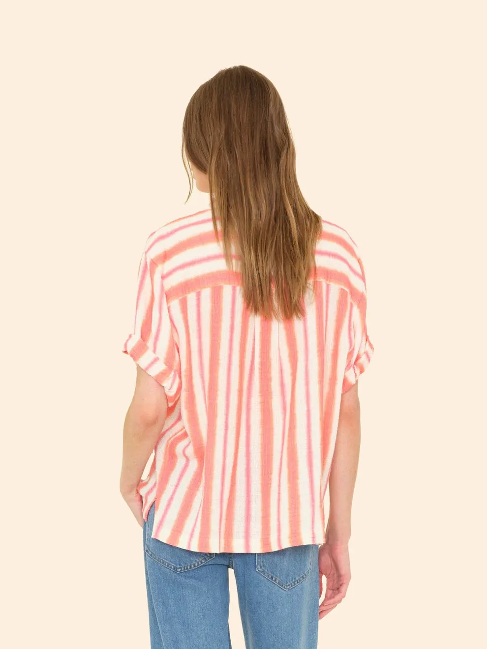 Xixdgp001 Sunset Pink Gauze Top