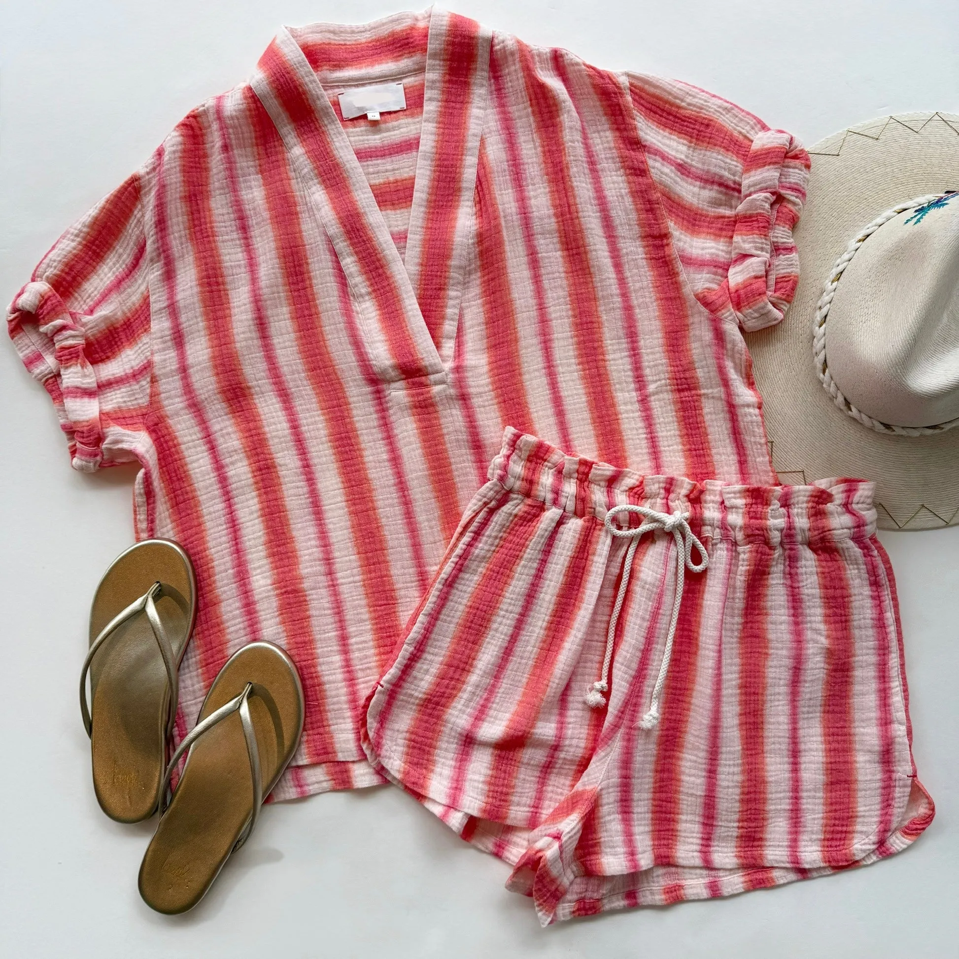 Xixdgp001 Sunset Pink Gauze Top