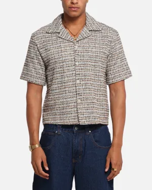 XXIII Boucle Tweed Crop Button Up Shirt Cream/Brown