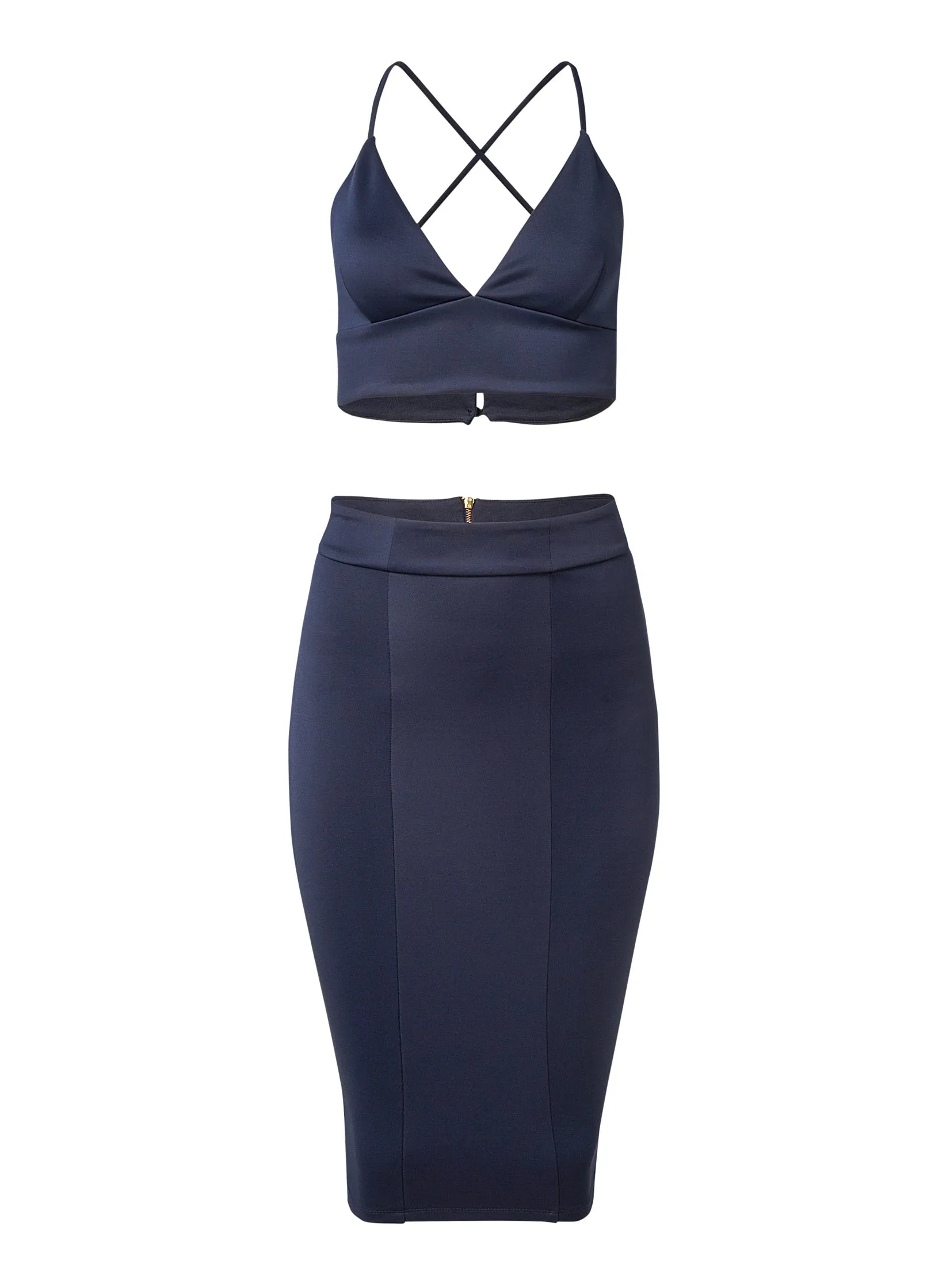 Zipper Detail Two-Piece Set - Navy